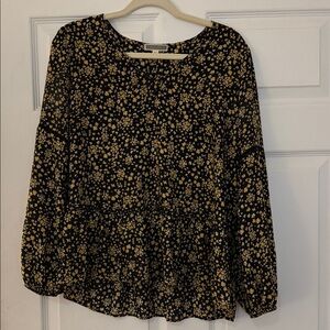 Pleione Black and Yellow Floral Blouse